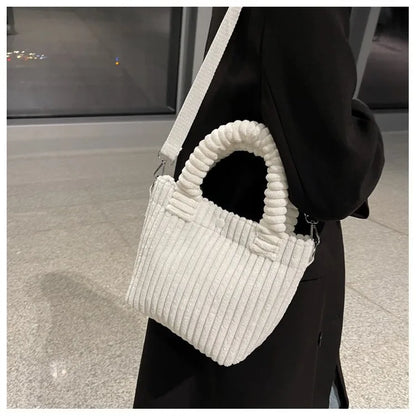 Fashion Corduroy Women's Bag 2023 Trend New Handbags Niche Versatile Bucket Shoulder Bags Female Nylon Button Crossbody Bags