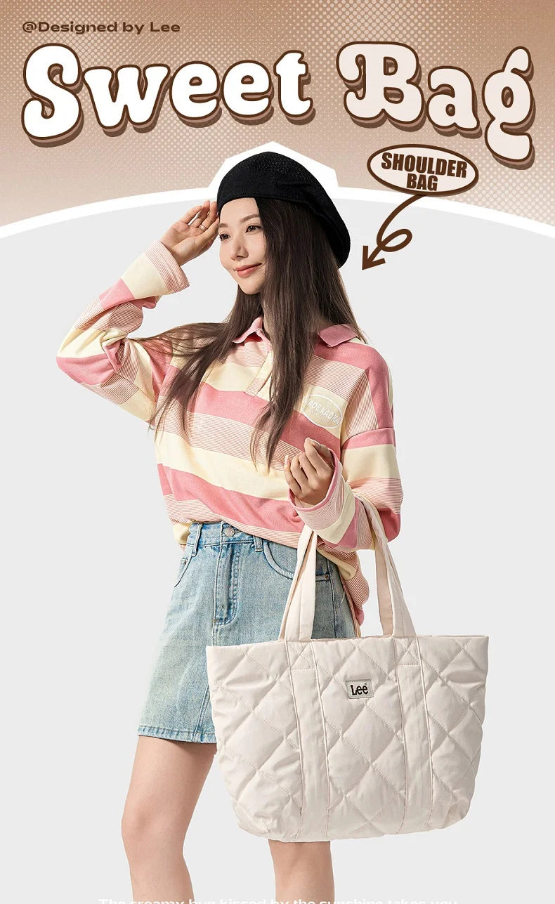 LEE Large Soft Puffer Bag Women Big Size College Students Laptop Book Quilted Tote Bag Lady Down-filled Shopping School Bags