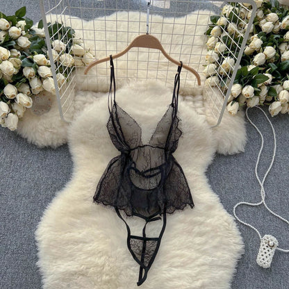 Women Lace Patchwork Velour Strappy Catsuits Fashion One Piece Combination Rompers Erotic Fashion Sexy Bunny Bodysuits Cosplay