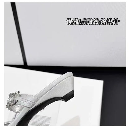 Luxury Crystal Women Slippers Pointed Toe Mules Shoes Elegant Heeled Sandals New Party Slingabck Flip Flops Elegant Mujer Shoes