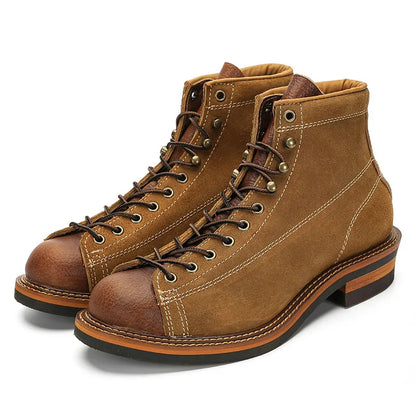 European and American Short Face Top Layer Cowhide Men's Motorcycle Work Boots Retro Leather Short Boots