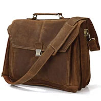 High Quality Genuine Leather Men Briefcase Business bag Crazy Horse Leather Large 17"inch Laptop Bag male Portfolio Office Case