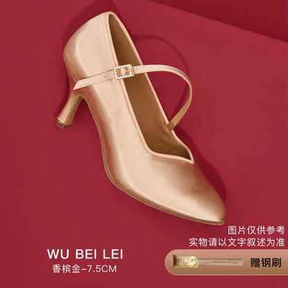 UK Latin Dance Shoes Women's Mid Heel Flexible Sole Ballroom Practice Shoes for Waltz Tango