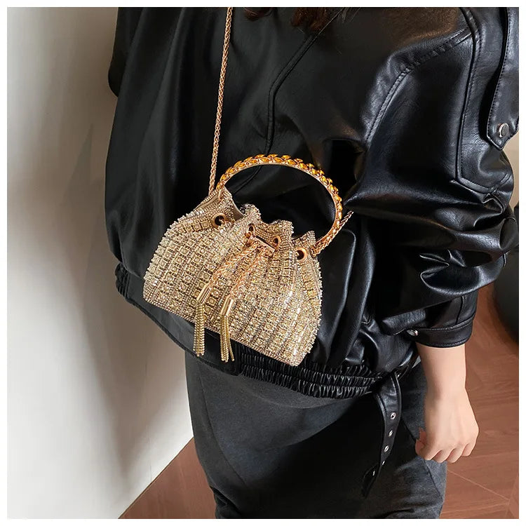 luxury Designer purses and handbags bags for women bucket clutch purse evening banquet bag Crystal rhinestone shoulder bag