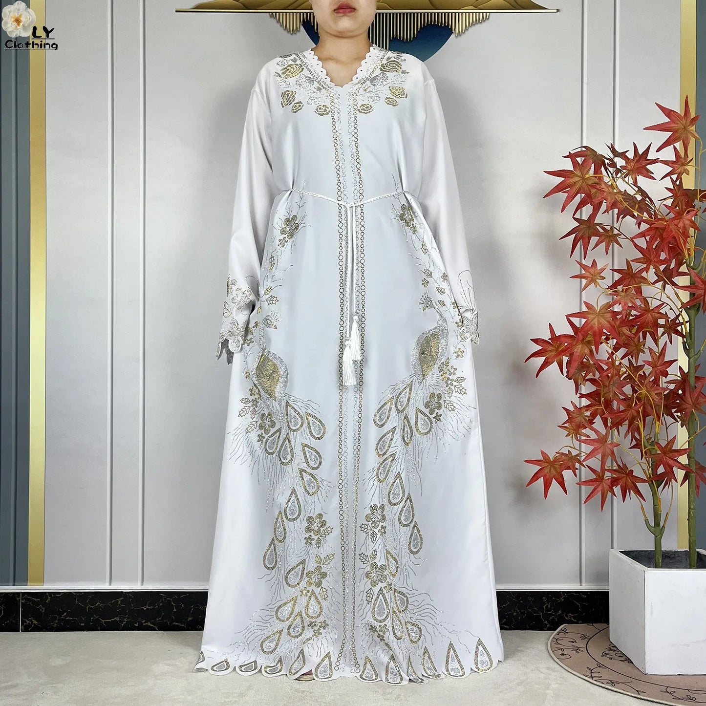 New Style Fashion Dubai Muslim Women Dress Elegant Arabic Femme Hijab Long Sleeve Chiffon Diamond Abaya Islamic Turkey Clothing