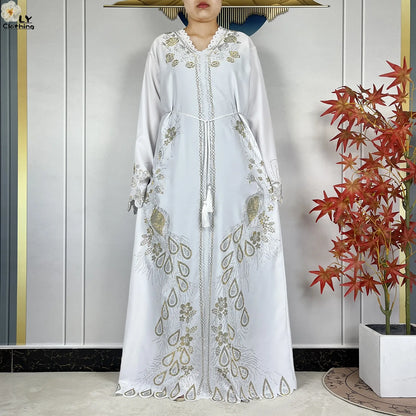 New Style Fashion Dubai Muslim Women Dress Elegant Arabic Femme Hijab Long Sleeve Chiffon Diamond Abaya Islamic Turkey Clothing