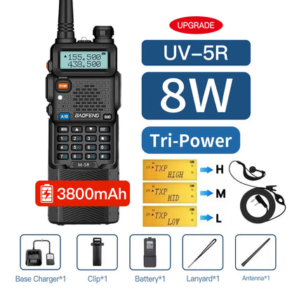Baofeng UV5R 8W Tri-Power Walkie Talkie 5W High Power UHF VHF Dual Band Two-Way Radio Lange Afstand 128CH Handheld UV 5R CB Radi