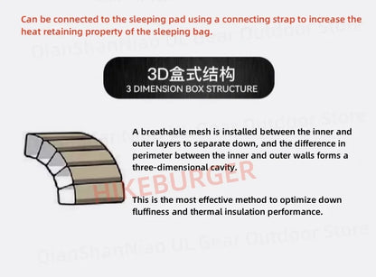 ICE FLAME Camping Mummy Gray Down Sleeping Bag Outdoor Ultralight 10D Unisex Sleeping Bag Traveling Hiking Mountain Climbing