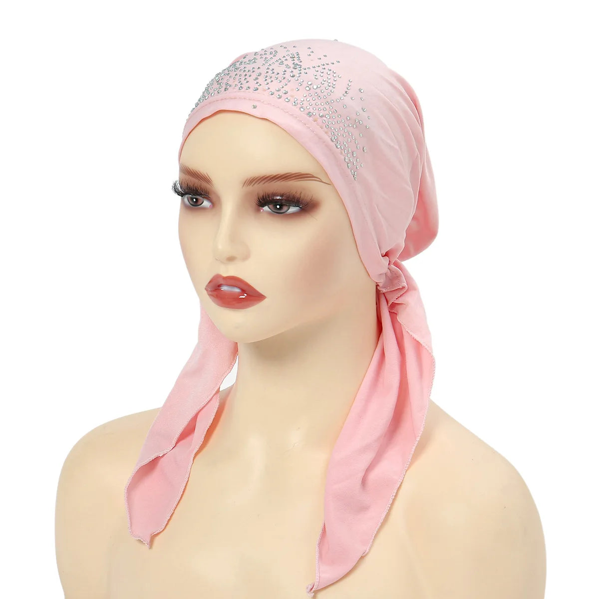 Fashion Muslim Headscarf Hat for Women Thin Summer Inner Hijab Caps Solid Color Diamond Turban Bonnet India Headwrap