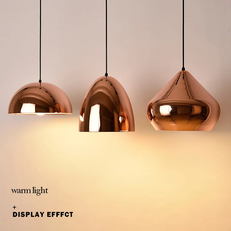 Nordic Rose Gold Pendant Lights Plated Metal Hanging Lamp Fixtures Dining Room Kitchen Island Bar Cafe Indoor Decor Lighting E27