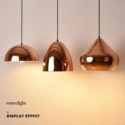 Nordic Rose Gold Pendant Lights Plated Metal Hanging Lamp Fixtures Dining Room Kitchen Island Bar Cafe Indoor Decor Lighting E27