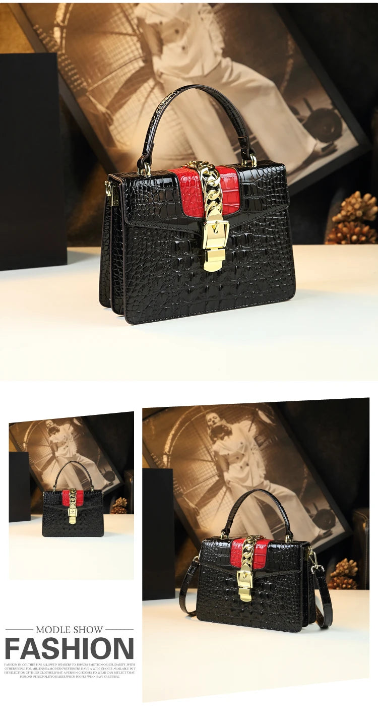 Luxury Fashion Brand Women's Handbags Genuine Leather Shoulder Crossbody Bag Crocodile Small Hard Square Portable Messenger Bags