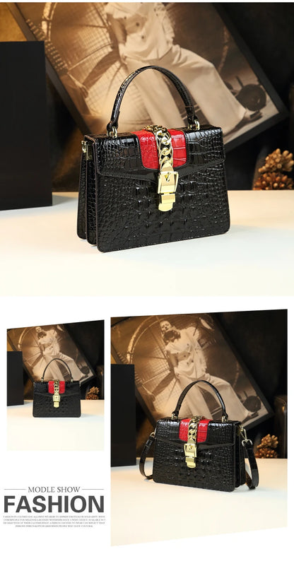 Luxury Fashion Brand Women's Handbags Genuine Leather Shoulder Crossbody Bag Crocodile Small Hard Square Portable Messenger Bags