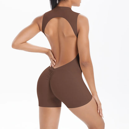 Women Gym Suits Women Scrunch Whole Suit Push Up Sports Suit Women Fitness Suit with Zipper Training Clothes One Piece