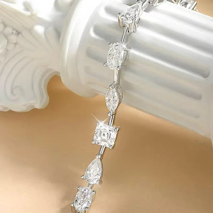 Certified Mixed Moissanite Tennis Necklace for Women S925 Silver Oval Pear Marquise Asscher Cut Full Lab Diamond Choker Jewelry