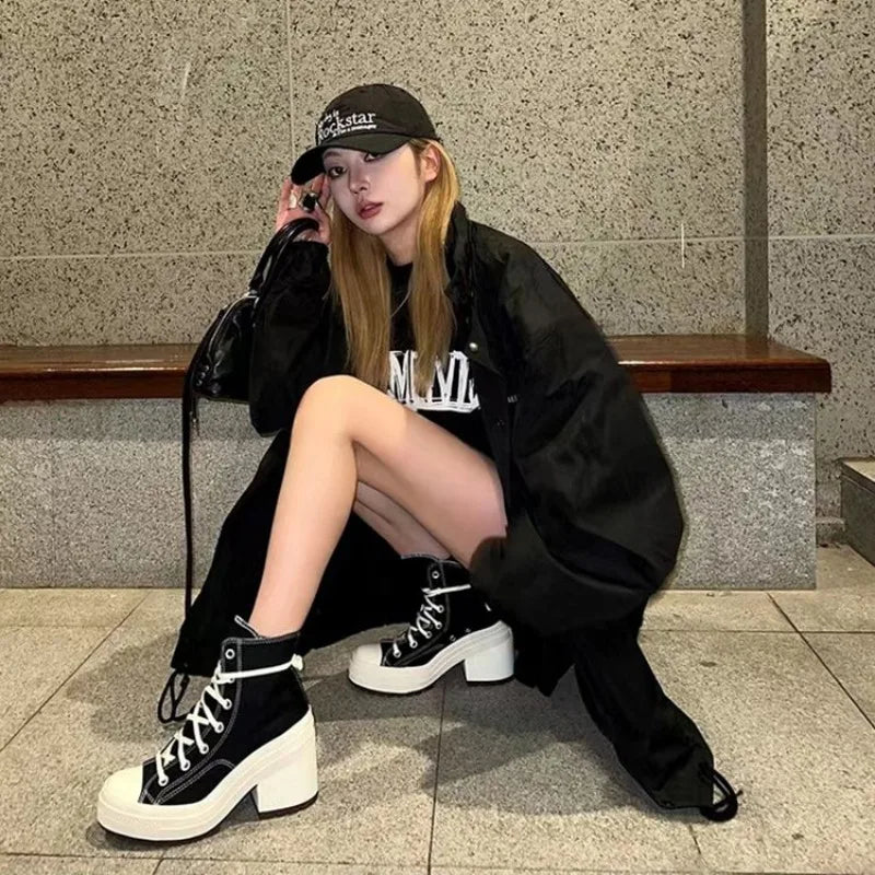 Women Platform Sneakers Luxury Brand Women Boots Fashion Outdoor Skateboard Shoes Women High Top Canvas Sneaker Plus Size 36-42