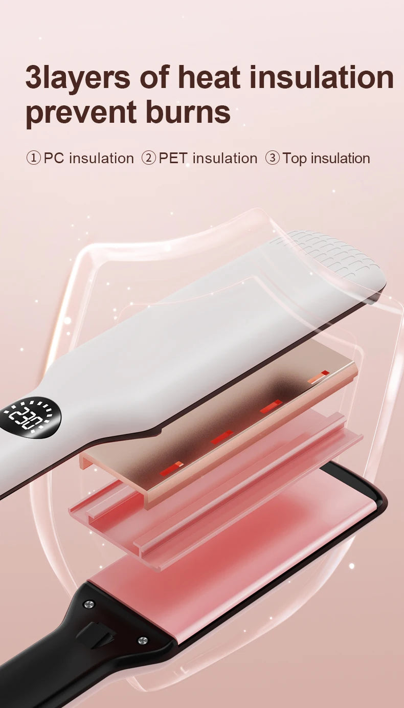 Professional Hair Straightener with Oil Coating Wide Plates–60W Fast Heating,Care for Frizzy,PTC Technology for Smooth Styling