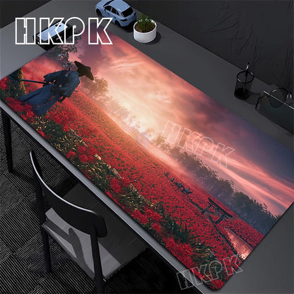 Samurai Mouse Pad XXL Black and White Gaming keyboard Mat Large Oni Samurai Extended Deskmat Ghost of Tsushima Mousepsd 90x40cm