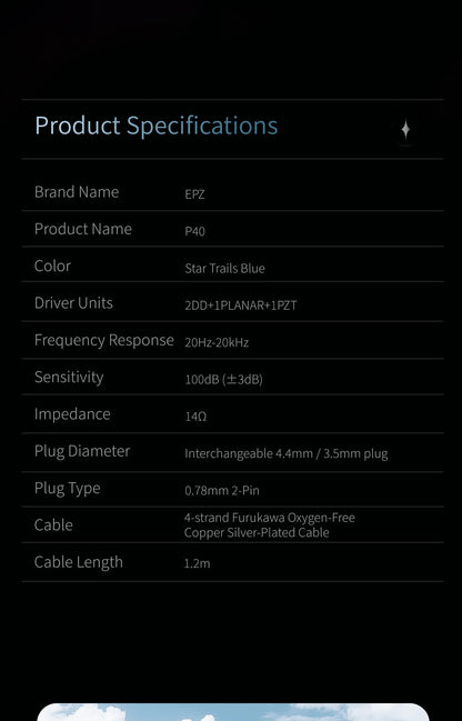 EPZ P40 Star Trails PZT Ceramic In-Ear Earphone HiFi Monitoring Wired Earphone 2DD+1Planar Hybrid Drivers Detachable IEMs Cable
