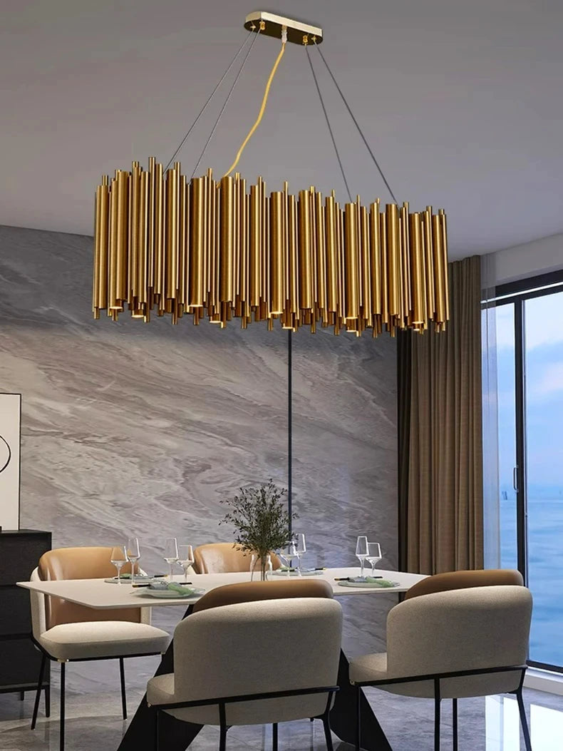 Living room chandelier Villa duplex modern simple stainless steel creative chandelier interior lighting LED lights gold