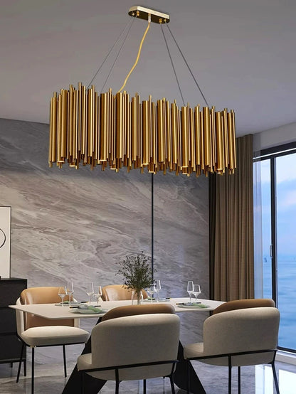 Living room chandelier Villa duplex modern simple stainless steel creative chandelier interior lighting LED lights gold