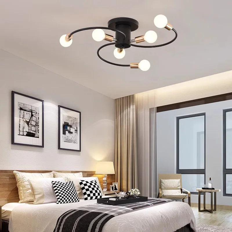 Minimalist Black/White/Gold Chandelier Simple Nordic Metal Chandelier Ceiling Lights for Living Room Bedroom Kitchen Bar Lustre