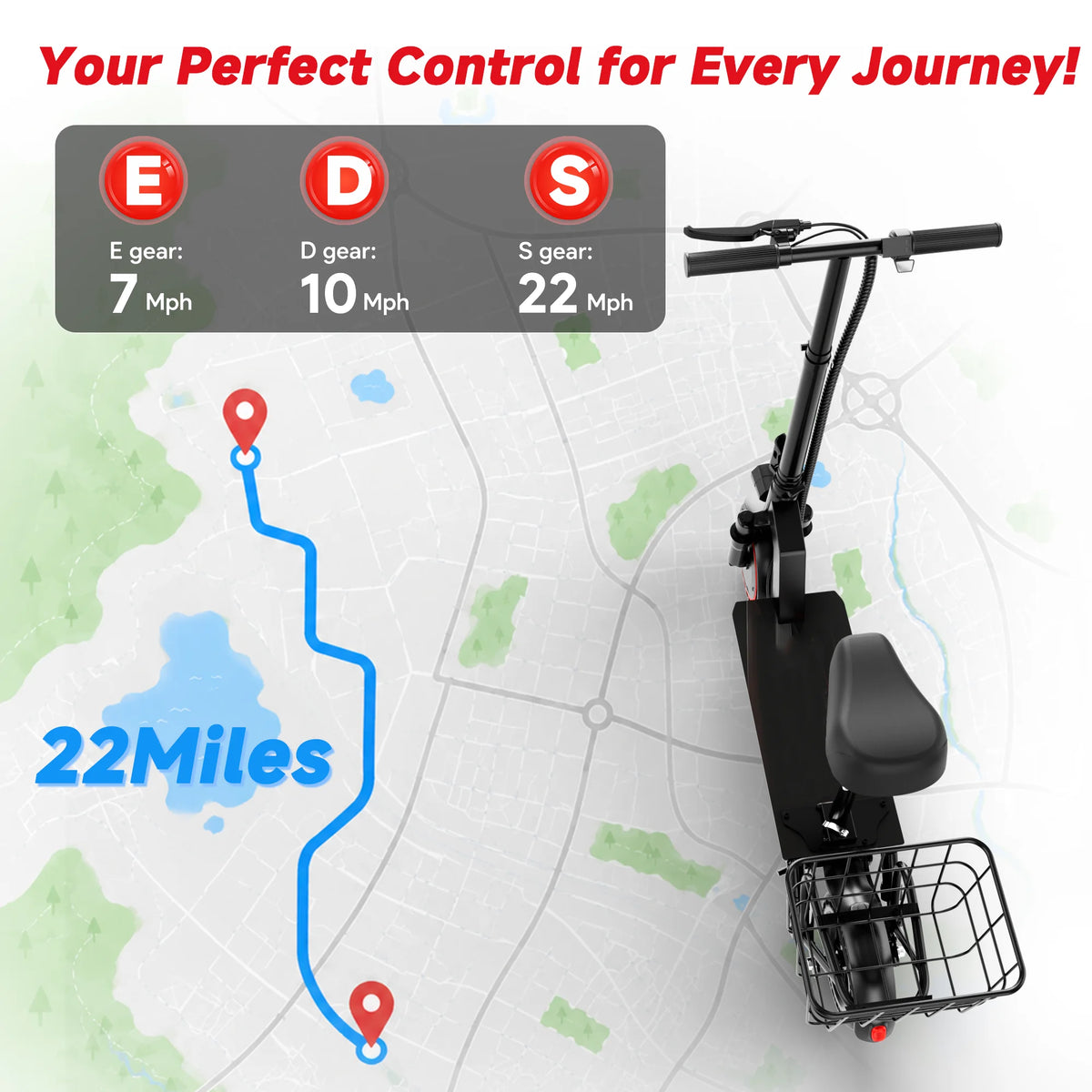10inch Solid Tire Electric Scooter with Basket 7.8AH Battery 22Miles Max Range 22MPH Max Speed Dua Shock Absorption Foldable Adult E-scooter