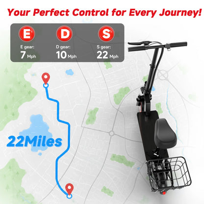 10inch Solid Tire Electric Scooter with Basket 7.8AH Battery 22Miles Max Range 22MPH Max Speed Dua Shock Absorption Foldable Adult E-scooter