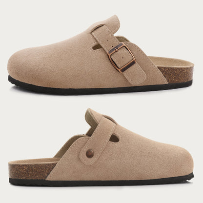 Evshine Men's Cow Suede Clogs with Arch Support Leather Mules Comfort Fashion Potato Shoe Women Cork Footbed Genuine Suede Clogs