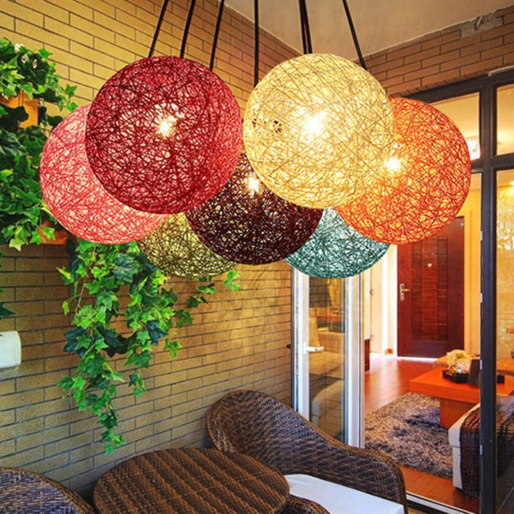 Nordic Hand-woven Rattan Pendant Lights Ceiling Chandelier Modern Hanging Lamps Restaurant Living Room Kitchen Lighting Fixtures