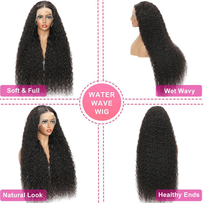 Water Wave 13x6 HD Lace Frontal Wig 250 Density Curly HD Lace Wig 13x6 Human Hair Pre Plucked Wet and Wavy Wigs Beliself