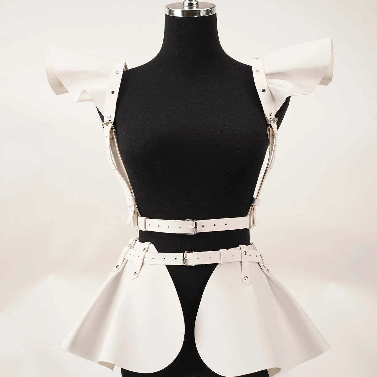 Women Punk Gothic Adjustable PU Holographic Back Strap Harness, Fashion Costume Decor Accessory for Rave Party Halloween