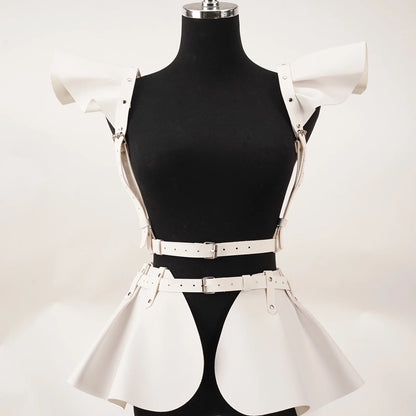 Women Punk Gothic Adjustable PU Holographic Back Strap Harness, Fashion Costume Decor Accessory for Rave Party Halloween