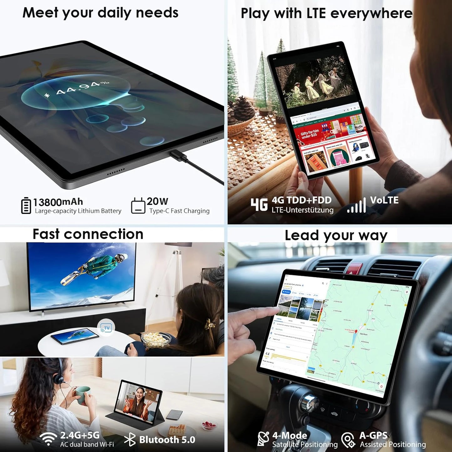 2026 Global Version Android 15 Tablet 14 inch Tablet PC 20GB 512GB 13800mAh Phone Call BT5.0 5G WiFi GPS Google Play Laptop Pads