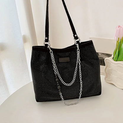 2024 Fashion Women Bling Diamonds Handbag Large Capacity PU Leather Big Totes Designer Female Chain Shoulder Bags Shopping Bags