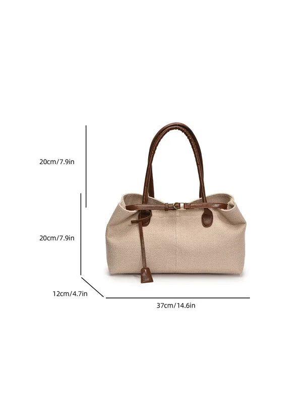 CLAREGQI  Women's Large Capacity Canvas Tote Bag, Leather Handle Shoulder Underarm Bag, Versatile Casual Commuter & Travel Handb