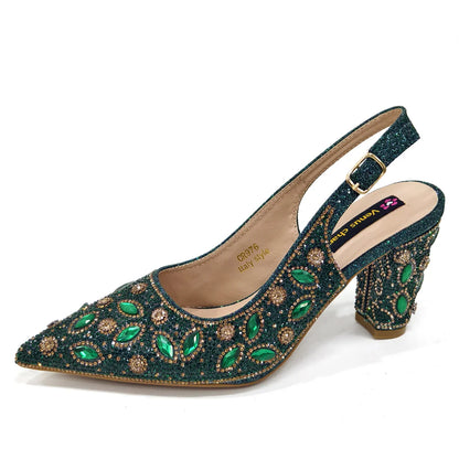 Elegant Women's Nigerian Fashion Pointed-Toe Party Shoe and Bag Set Rhinestone Luxurious Rhinestone Pumps for Special Occasions