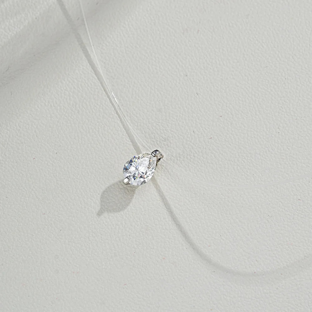 EWYA GRA Certified 1CT Marquise Cut Moissanite Pendant Necklace for Woman 925 Silver Fishing Line Water Drop Diamond Necklaces