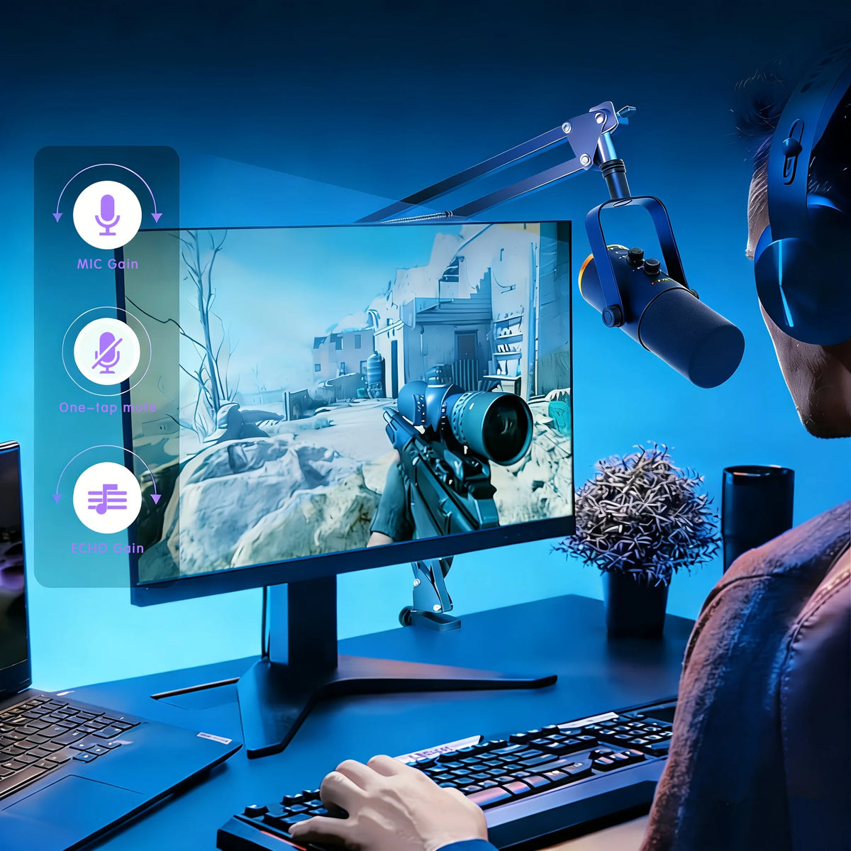 XLR/USB Gaming Microphone Kit: Dynamic PC Mic for Streaming Podcasting, Software Support, Mute Button, RGB Computer Mic