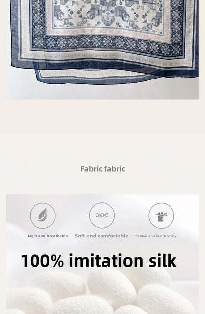 Sun Protection Silk Scarf Women's Retro Ethnic Style Cotton Linen Beach Holiday Wrap Shawl Outerwear Geometric Print Korean S...