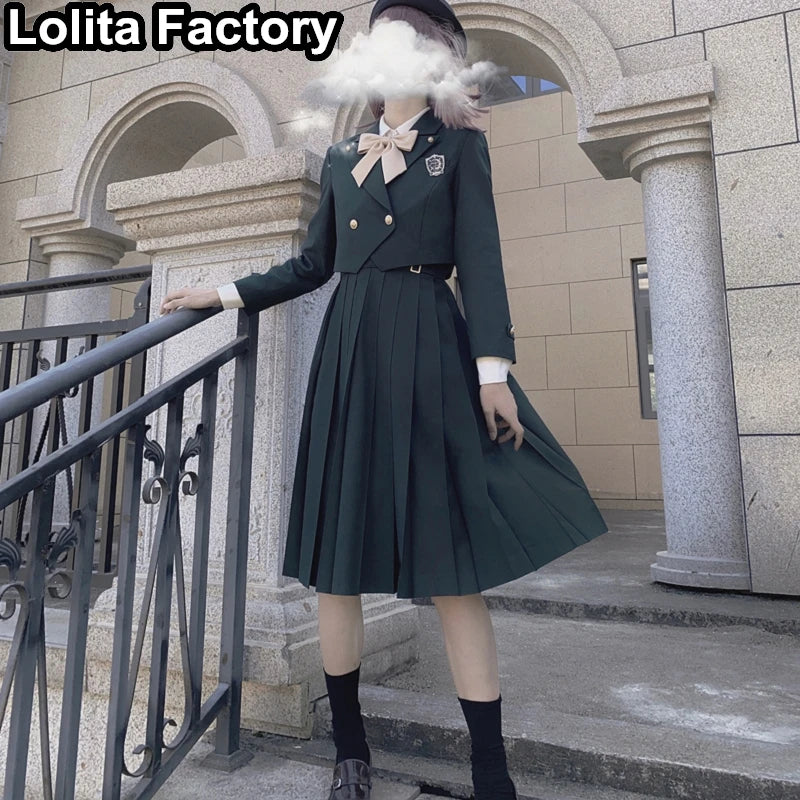 Japanese Women JK Green Blazer Suit skirt coat Harajuku High School Uniform for Students Girl Outwear College Style blazers Suit