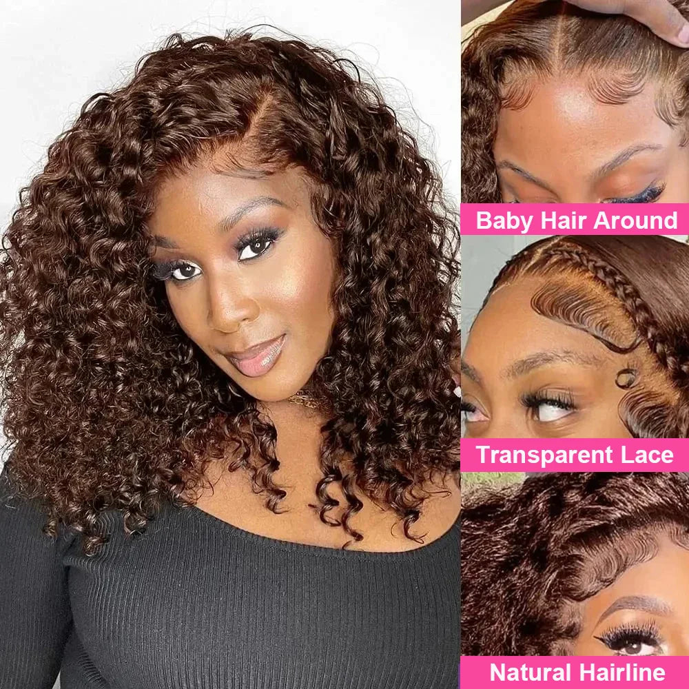 Water Wave 13x4 Lace Front Human Hair Wig Short Bob Wig For Women 4x4 5x5 HD Lace Closure Wigs Curly Human Hair Wig 200% Density