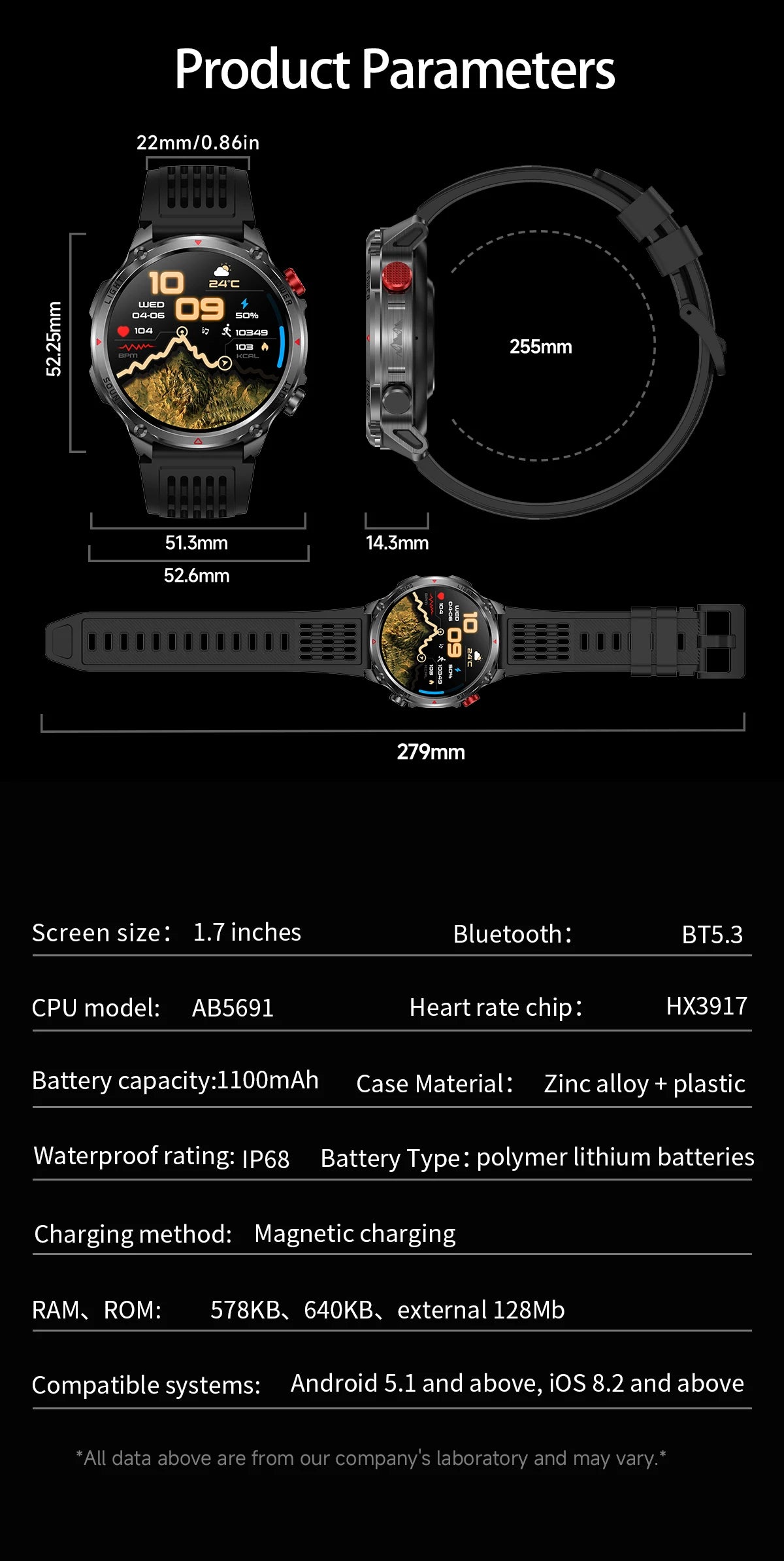 2026 T-Rex3 Ultra 1100mAh Battery Smart Watch GPS Track Compass IP69K Waterproof Sports tracker Outdoors Military Smartwatches