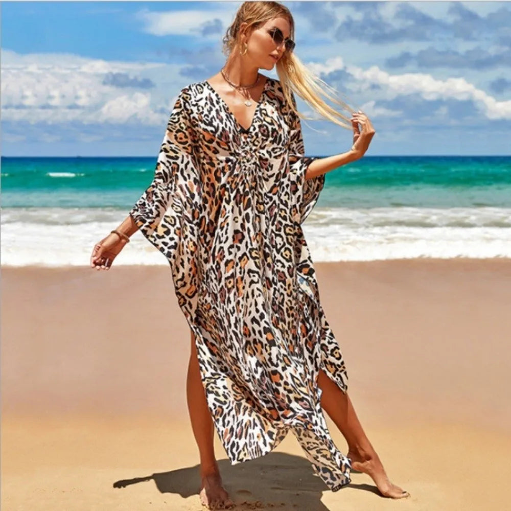 Fashion Boho Bikini Cover-ups Oversized Leopard Zebra Print Beach Cover Up Open Front Sunscreen Shawl For Women