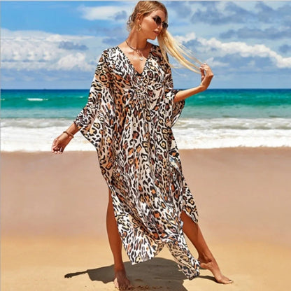 Fashion Boho Bikini Cover-ups Oversized Leopard Zebra Print Beach Cover Up Open Front Sunscreen Shawl For Women