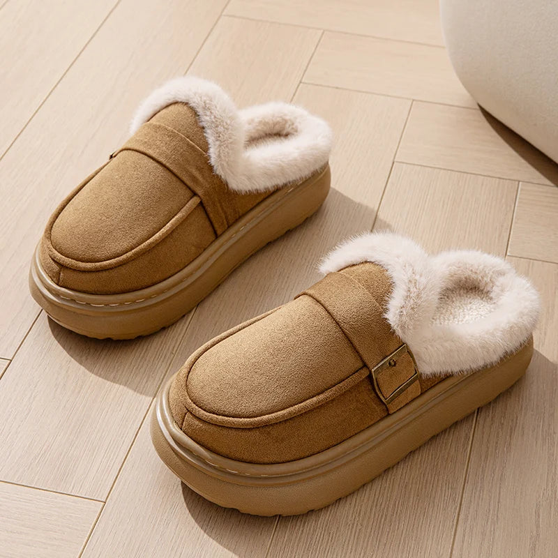 Casual Women's Home Slippers Winter Plush Luxury Designer Woman Shoes Indoor Fluffy Platform Fuzzy Fur Slides Elegant Flats Warm