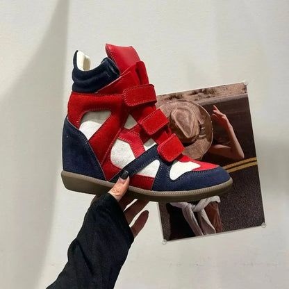 Women's Ankle Boots 2026 New Genuine Leather 8CM Hidden Heel Women Platform Sneakers Fashionable Splice Color Design Women Shoes