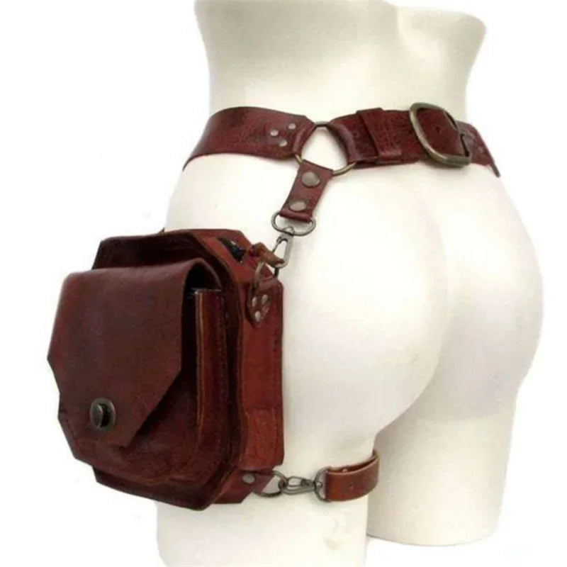 Punk Retro PU Square Waist Bag Casual Small Square Hip Packs For women's Crossbody Cross Multi-function Outdoor Leg Phone Pouch