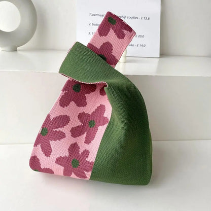 Handmade Knit Handbag Niche Design Knot Wrist Bag Reusable Mini Tote Bag Women Girls  Shoulder Bag New Fashion Shopping Bags