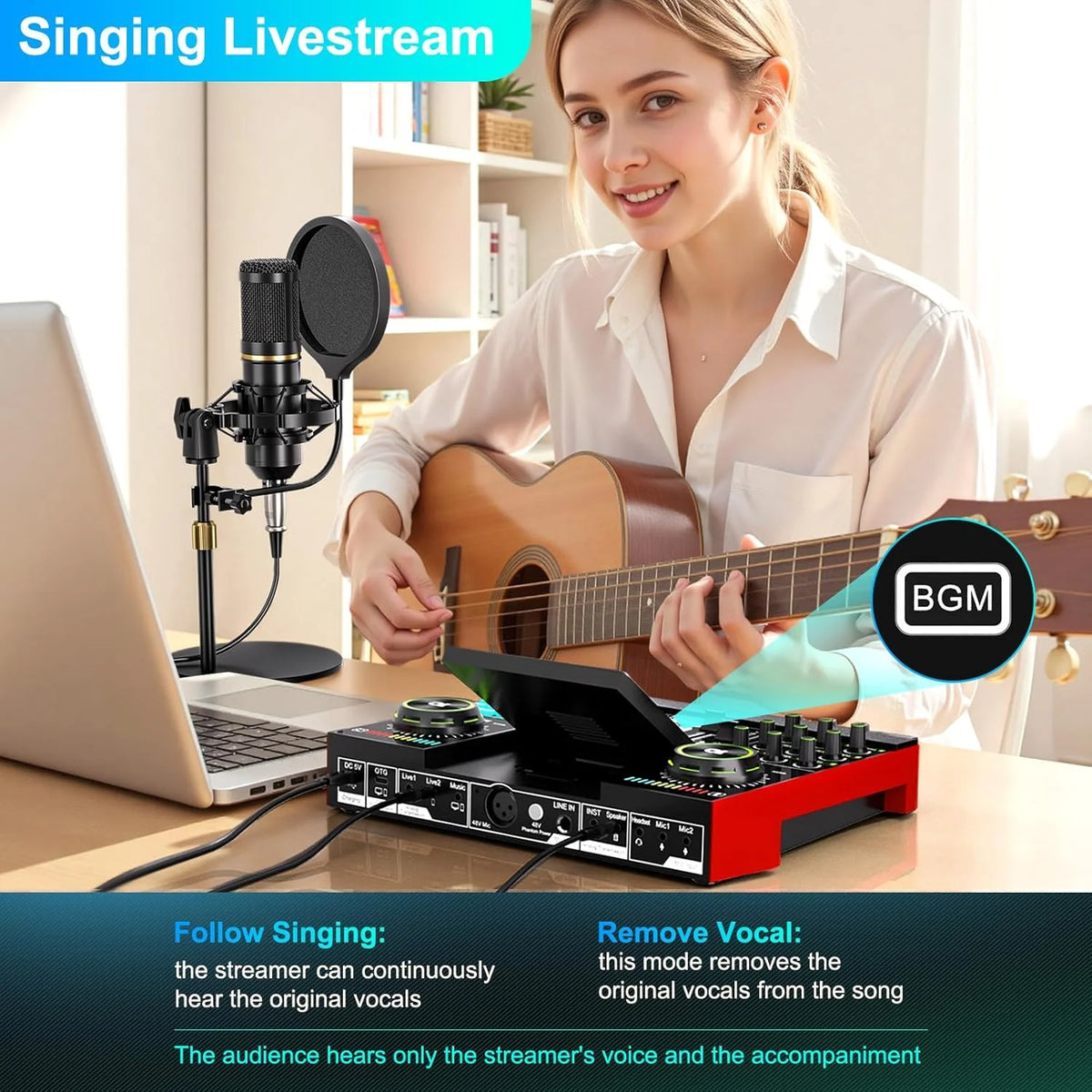Tenlamp Podcast Equipment Bundle for 4 People, G10-BM800 Live Sound Card Audio Mixer Kit with Voice Changer, Bluetooth DJ Sound Board for PC Smartphone Laptop, Studio Recording Streaming Gaming Karaoke YouTube Vlog